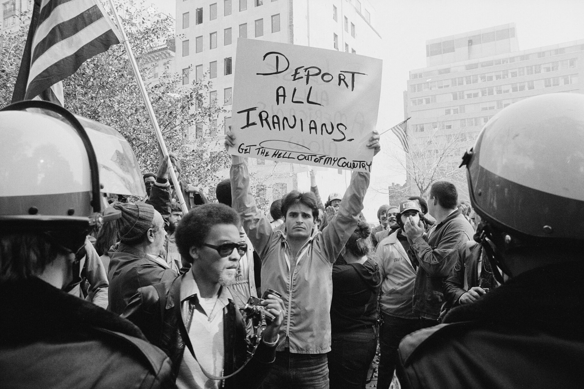 Man Holding Sign During Iranian Hostage Crisis Protest, 1979